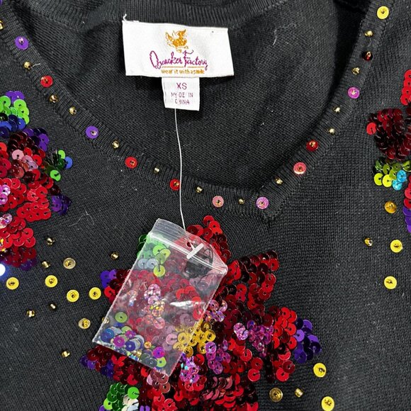NEW Quacker Factory Floral Sequin Sweater Size XS Black Holiday Long Sleeve Top - Picture 5 of 13